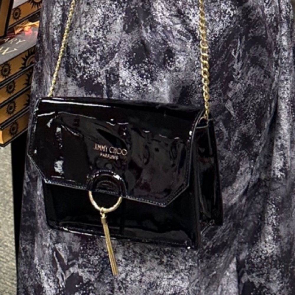 Jimmy Choo black patent leather crossbody purse bag luxury designer authentic